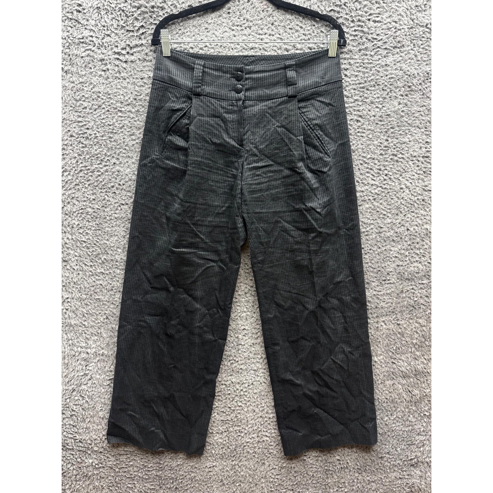 Emporio Armani Pinstripe Single-Pleat Wide Leg Trousers Dark Grey Mens Size 42